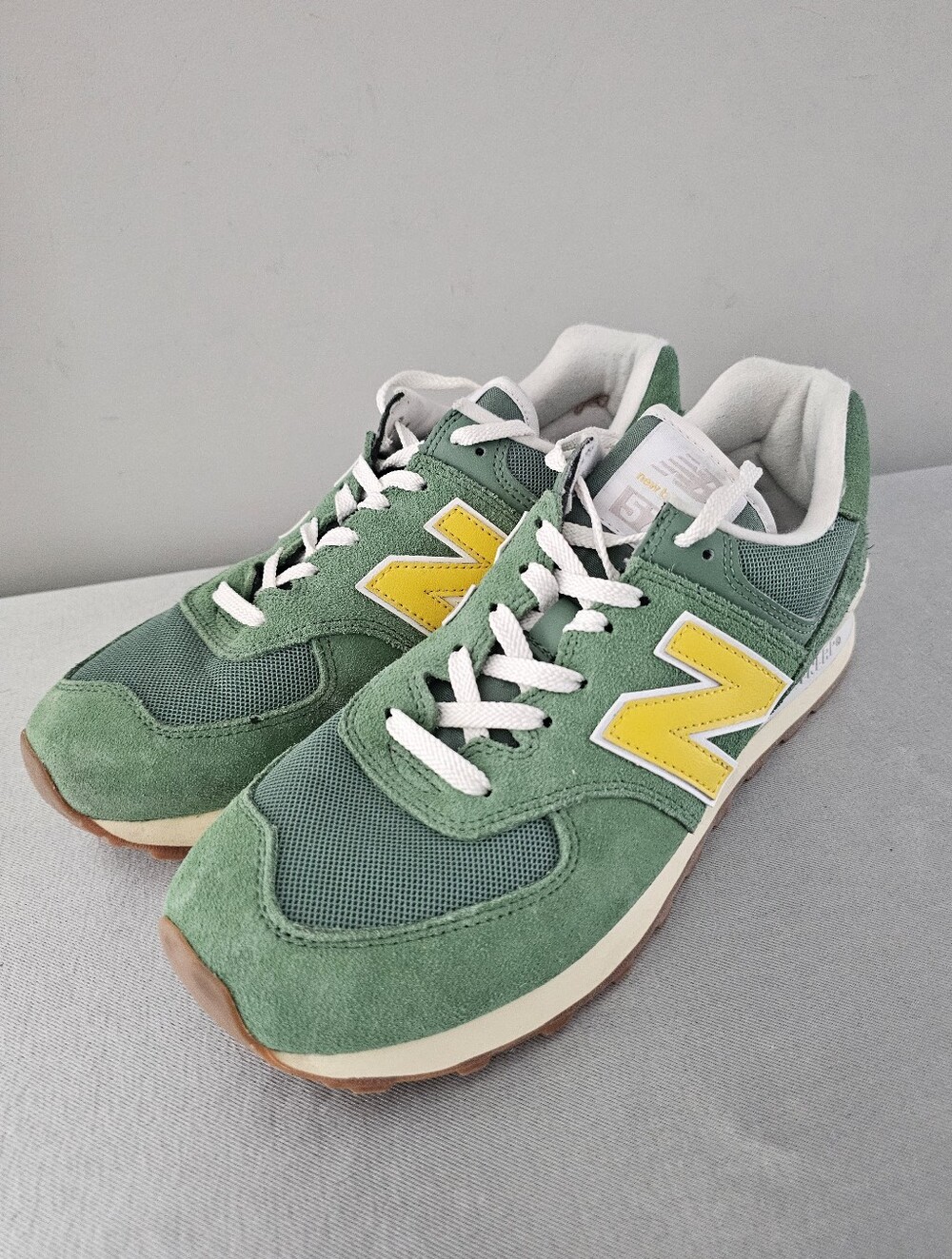 NEW BALANCE 574 Unisex Mallard Green Suede Athletic Sneakers, Shoes